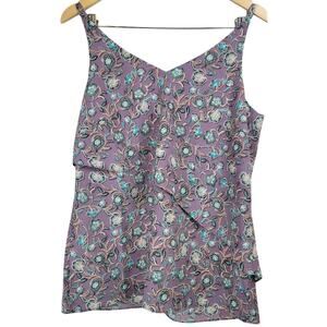Cabi Purple‎ Floral Ruffle V Neck Sleeveless Tank Top Women's Size S Style 3453